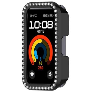 Imagem de Disscool Capa compatível com Huawei Band 10/10 NFC/9/9 NFC/8/8 NFC Smartwatch Anti Drop Hard PC Capas protetoras de substituição diamante sintético decoração acessórios para relógio (preto)