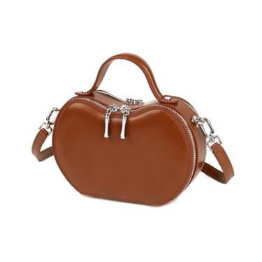 Imagem de Bolsa transversal de couro com alça ajustável, mini bolsa feminina de couro legítimo durável, pequena bolsa de ombro com zíper, Marrom, Tendência