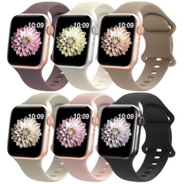 Imagem de RQQ Pacote com 6 pulseiras esportivas de silicone líquido compatíveis com Apple Watch séries 11, 10, 9, Ultra, 8, 7, 6, 5, 4, 2, 1 SE 3, 6, 5, 4, 2, 1 e SE 3, 6