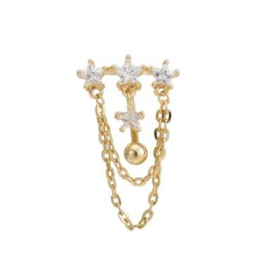 Imagem de Piercing De Umbigo Dourado Ouro Pendurado Estrela Invertido - De Castr