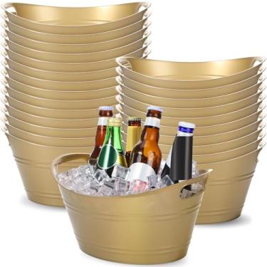 Imagem de Norme 24 peças de banheira oval com alças balde de gelo de plástico de 4,5 L, vinho, cerveja, refrigerador de bebidas champanhe para festas, cesta de armazenamento de bebidas (ouro)