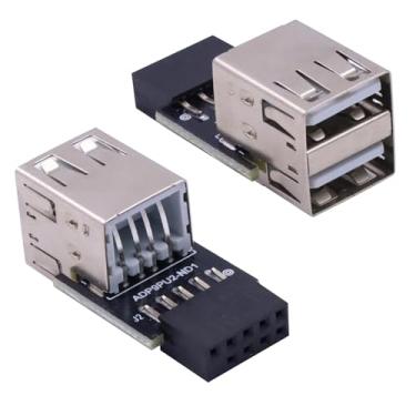 Imagem de Poyiccot Cabeçalho USB para porta USB, 9 pinos USB 2.0 fêmea cabeçalho para placa mãe de extensão fêmea tipo A duplo adaptador para placa de rede sem fio Bluetooth PC, pacote com 2