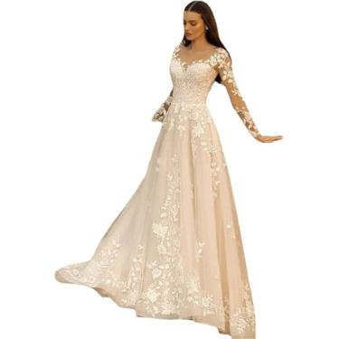 Imagem de Vestido De Noiva Feminino Elegt Com Decote Em V Com Mangas Vestido De Noiva Cocktail Party Maxi Dress Para Casamento Civil, White, 12