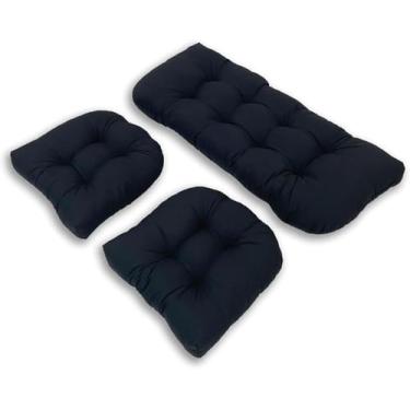 Imagem de Conjunto De 3 Almofadas Para Móveis De Pátio De Vime Ao Ar Livre, Almofadas De Cadeira De Vime Tufted Para Todas As Condições Climáticas Para Móveis De Pátio, Black