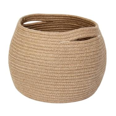 Imagem de MEGASKET Cesta decorativa de vime, cesta de plantas de interior de 28 x 23 cm para decoração de casa, cesto de brinquedo redondo de tecido para cães e gatos com alça, armazenamento de toalha de