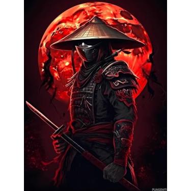Imagem de PUAGEMTI Samurai com espadas kits de pintura de diamante para adultos, artesanato japonês DIY para adultos, arte de diamante decorativa para escritório, casa e presentes para a família, amigos