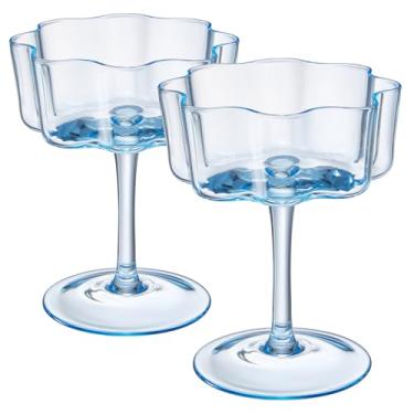 Imagem de Khen Flower Vintage Wavy Glass Coupes Martini, Champagne & Cocktail Coupes - Conjunto de copos coloridos de coquetel de 59 a 200 ml e champanhe, Prosecco, Mimosa Glassware Design com direitos autorais