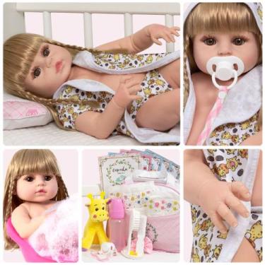 Imagem de Bebe Reborn Realista Loira Roupão Girafinha Enxoval Completo - Cegonha