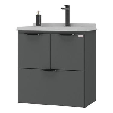 Imagem de Gabinete Para Banheiro Cinza E Madeira Genebra 58x56x33 Cm