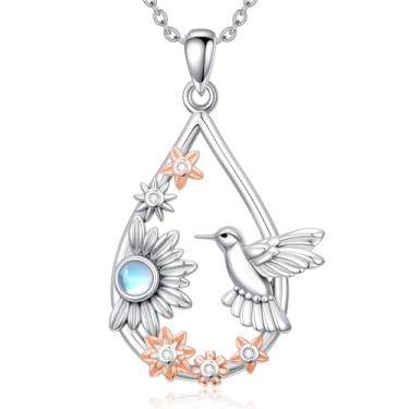 Imagem de Colar de beija-flor para mulheres, colar de flores, joias florais, pingente de pedra da lua, memorial de Natal, dia das mães