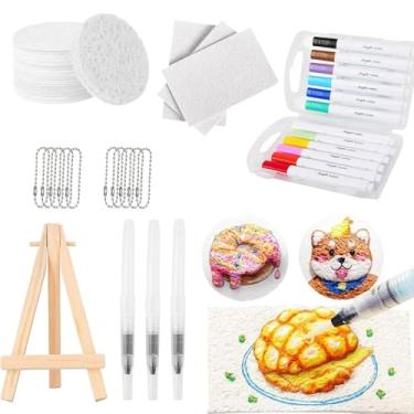 Imagem de 46 peças de tinta mágica inchada, kit de pintura de textura de espuma 3D, canetas de desenho de bolhas DIY, materiais de arte, 20 papel de textura de espuma, 12 marcadores de tinta acrílica com ponta