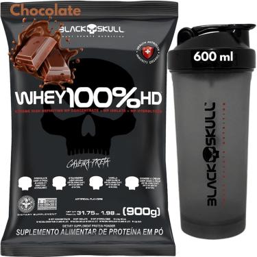 Imagem de Whey Protein 100 HD REFIL Coqueteleira 600ml Kit Black Skull Whey Isolado Concentrado Hidrolisado-Unissex