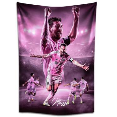 Imagem de IDOLUSTER Cartaz de tapeçaria de parede assinada Lionel Messi Superstar do futebol para decoração de parede de quarto de fãs de crianças - Tapeçaria Messi para presentes de festa de aniversário de