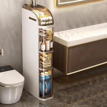 Imagem de Rack De Armazenamento De Rolamento Independente Armário De Armazenamento De Piso De Banheiro Alto E Fino Com Gavetas E Rodízios Transparentes Armário De Armazena, L 16.1"xW 7.1"xH 38.5"