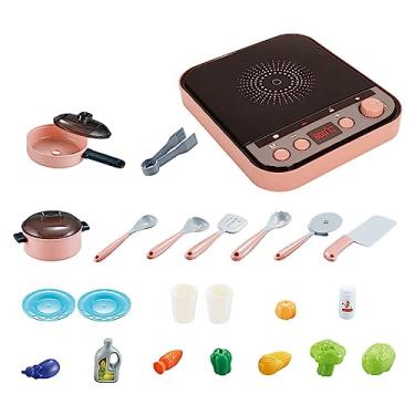 Imagem de Esquirla 25 peças de fogão de indução e luz, brinquedos de cozinha para presente de aniversário, crianças, ROSA