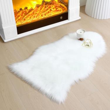 Imagem de Tapete supermacio de pele de carneiro sintética, tapetes felpudos, laváveis, felpudos, para sofá, sala de estar, quarto, quarto das crianças, chão, cabeceira de alta densidade, 0,6 x 0,9 m, branco CKLZSAY