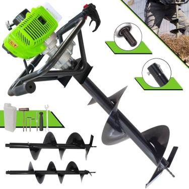 Imagem de Perfurador de Solo Polaca Cavadeira Menegotti MPS-52 À Gasolina 52cc 1,8HP Alta Rotação P/ Construção Civil + Brocas 80x20cm, 80x25cm e 80x30cm