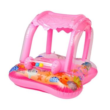 Imagem de Dynwave Boia de piscina engraçada com cobertura, boia de natação inflável, brinquedo aquático de desenho animado para parque aquático ao ar livre, praia e, com Sino Sem Alça