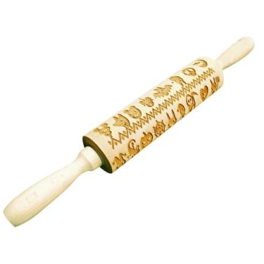 Imagem de Ｂｅｓｇａ Rolo de massa de madeira em com padrões temáticos de Halloween, textura fina, 3D, rolo de massa para assar de pizza e biscoitos, Poster