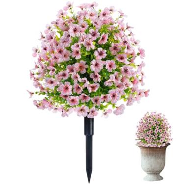 Imagem de Estacas de jardim de flores artificiais – Eucalipto e caules floridos com pontas no solo, decoração sazonal vibrante para quintais, caminhos e varandas da primavera ao verão