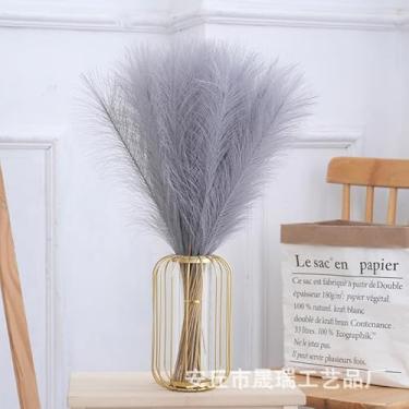 Imagem de kit 20 Flores artificiais de junco, rabo de cão e junco decorativo para arranjos florais(Cinza,Aproximadamente 53 cm)