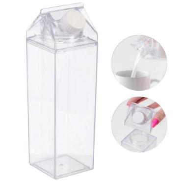 Imagem de Garrafa Caixa de Leite Acrílico Transparente 500ml ou 1L Sucos Leite B