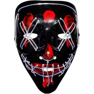 Imagem de Mascara Halloween Terror com Led Neon e Controle com 3 Modos Fantasia Terror Festa Balada (Azul Claro)