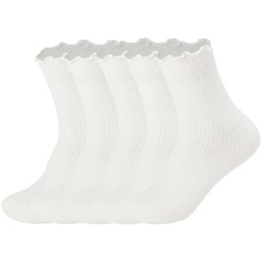 Imagem de Meias Flydo Ruffle Cotton para mulheres com borda de alface, pacote co