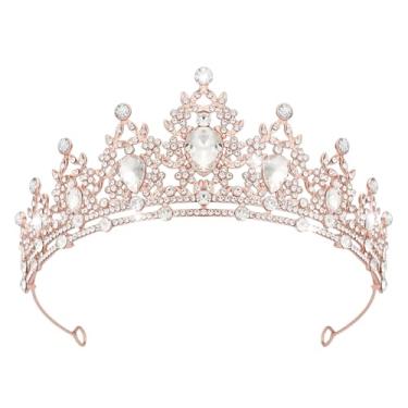Imagem de Tiaras e coroas de cristal para mulheres, tiara de noiva rainha real para cabeça de princesa para bolo de aniversário, coroa e festa de concurso de formatura, Coroas de ouro rosa + tiara, G