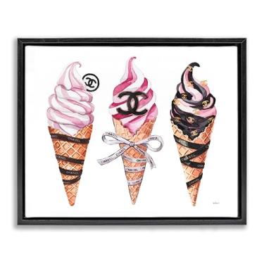 Imagem de Stupell Industries Trio de sorvete rosa glam preto emoldurado com tela flutuante design de arte de parede por Amanda Greenwood, 25 x 31