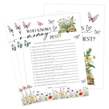 Imagem de Storybook Baby Shower Games, Wildflower Butterfly Who Knows Mommy Best Game para 30 convidados com cartas de jogo, revelação de gênero, suprimentos e decorações para chá de bebê (DV48)