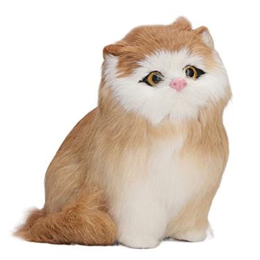 Imagem de Simulação Plush Cat Doll Lifelike Furry Cat Statue Figurine Decoração para casa para crianças Adultos Amarelo Soft Plush Toy