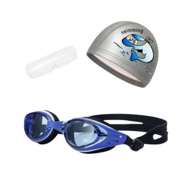 Imagem de Kit Óculos, Estojo e Touca de Natação Infantil Hero Band, Preto azul g