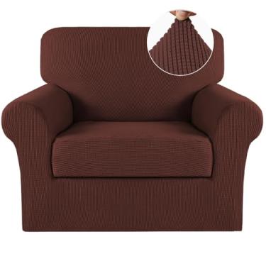 Imagem de Turquoize 2 capas de poltrona para sala de estar, capa de poltrona elástica, capa macia com braços, tecido jacquard grosso, lavável na máquina (cadeira, tijolo queimado)