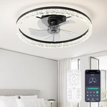 Imagem de FTZVRD Ventiladores de teto com luzes, ventilador de teto de 61 cm com luz e controle remoto, ventilador de teto reversível de perfil baixo, LED regulável, montagem embutida, motor CC de baixo ruído