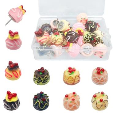 Imagem de Afagarly Pinos de pressão para quadro de avisos bonitos tachas de polegar decorativas placa de exibição de pino imitação de bolo de comida tachinhas engraçadas para parede placa de cortiça cozinha bar