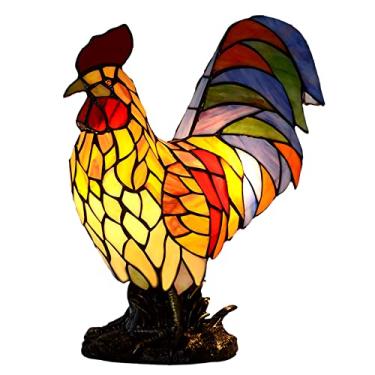 Imagem de Fiunkes Tiffany Candeeiro de cabeceira estilo pássaro forma galinha azul amarelo luminárias decoração quarto cabeceira quarto crianças pequena luz de amamentação, presente para Natal, aniversário