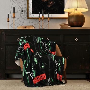 Imagem de Franco Cobertor colecionável Universal Monsters Frankenstein Halloween Horror, roupa de cama de pelúcia super macia e aconchegante, 127 x 177 cm, (produto oficialmente licenciado)