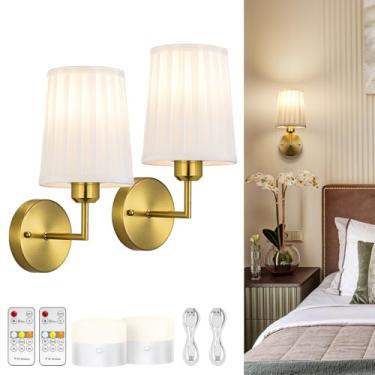 Imagem de NookNova Arandela de parede operada por bateria, conjunto de 2, arandela de parede recarregável de 10.0000 mAh com controle remoto regulável sem fio, lâmpada alimentada por bateria para quarto, sala