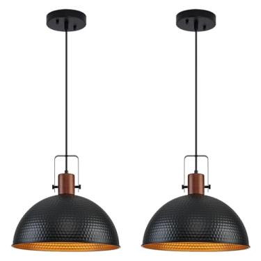 Imagem de ALAISLYC Luzes pendentes pretas de 40,6 cm marteladas foscas para cozinha ilha industrial casa de fazenda altura ajustável cúpula luminárias suspensas para celeiro, sala de jantar, 2 pacotes