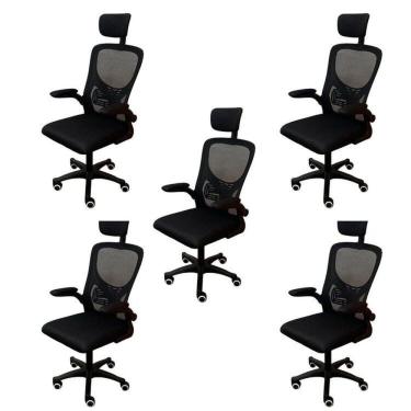 Imagem de Kit 5 Cadeiras Escritório Presidente Tela Mesh Bogotá Preta