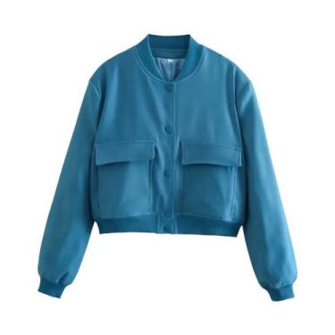 Imagem de Jaqueta Bomber Feminina com Decote V - Manga Comprida e Bolsos - Estil