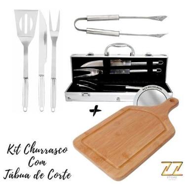 Imagem de Kit Churrasco  Aço Inox + Maleta Presente + Tábua - ZZ
