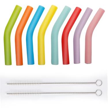 Imagem de 10 peças de pontas de palha de silicone flexíveis, 1,5 cm de largura, capas de palha de borracha reutilizáveis para canudos de metal, pontas de substituição de grau alimentício multicoloridas