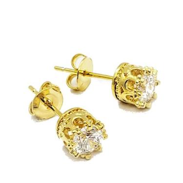 Imagem de Brincos Coroa Solitário Zirconia Cristal Banho Ouro 18k 4529 - Très Ch