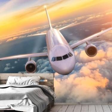 Imagem de Papel de Parede Avião Mar Nuvens Viagem Sala Adesivo - 379pcm - Allodi