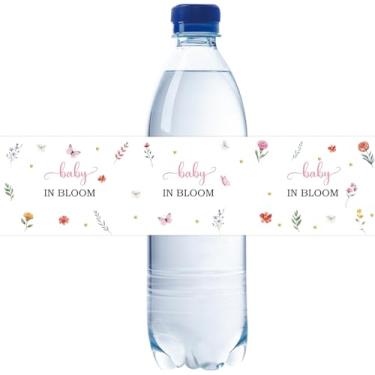 Imagem de 32 etiquetas para garrafas de água Baby in Bloom, embalagens de garrafa de água Little Wildflower, adesivos florais naturais para decoração de chá de bebê/festa de aniversário