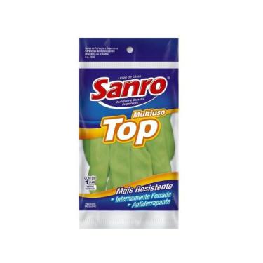 Imagem de Luva de Látex Verde M TOP Sanro CA 40045 - Para limpeza, higiene e tra