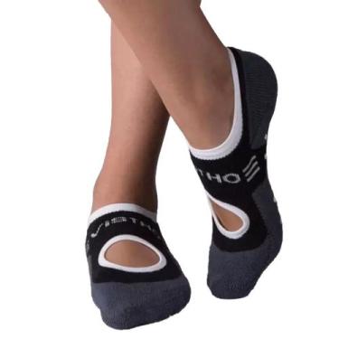 Imagem de Meia Pilates Vistho Antiderrapante Feminina, Preto, Grafite, 34/38