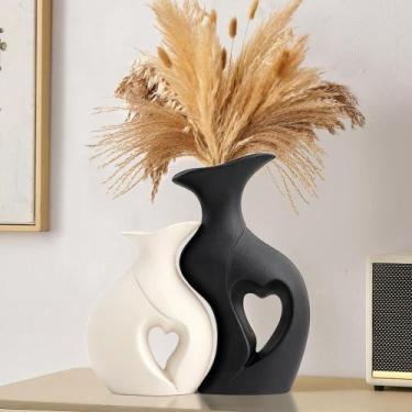 Imagem de Conjunto de vasos KKgoubz XL Cerâmica em forma de coração em preto e b